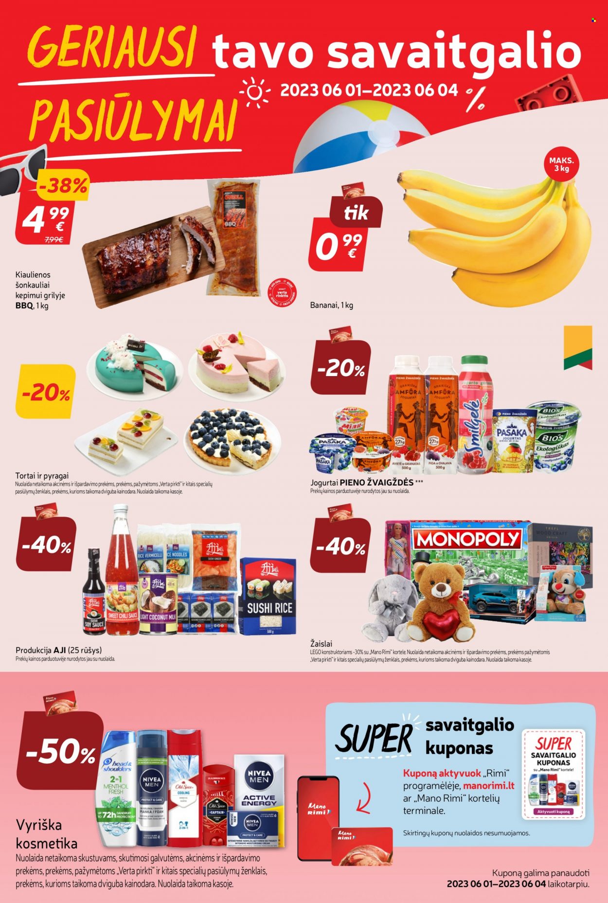 thumbnail - „Rimi“ leidinys - 2023 05 30 - 2023 06 05 - Išpardavimų produktai - bananai, BBQ, Lego, žaisliné. 23 puslapis.