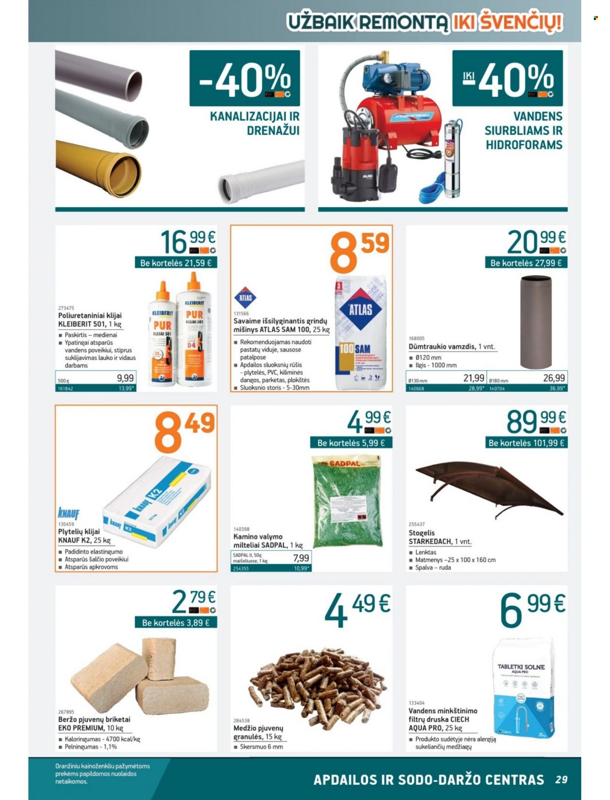 thumbnail - „ERMITAŽAS“ leidinys - 2023 11 08 - 2023 11 28 - Išpardavimų produktai - vamzdis, plytelių klijai, knauf. 29 puslapis.