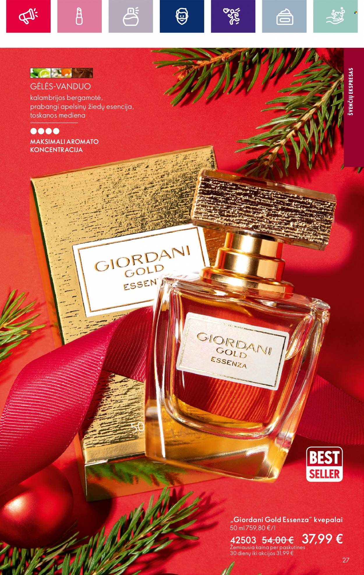 thumbnail - „Oriflame“ leidinys - 2023 11 08 - 2023 11 28 - Išpardavimų produktai - Essenza, Giordani Gold. 27 puslapis.