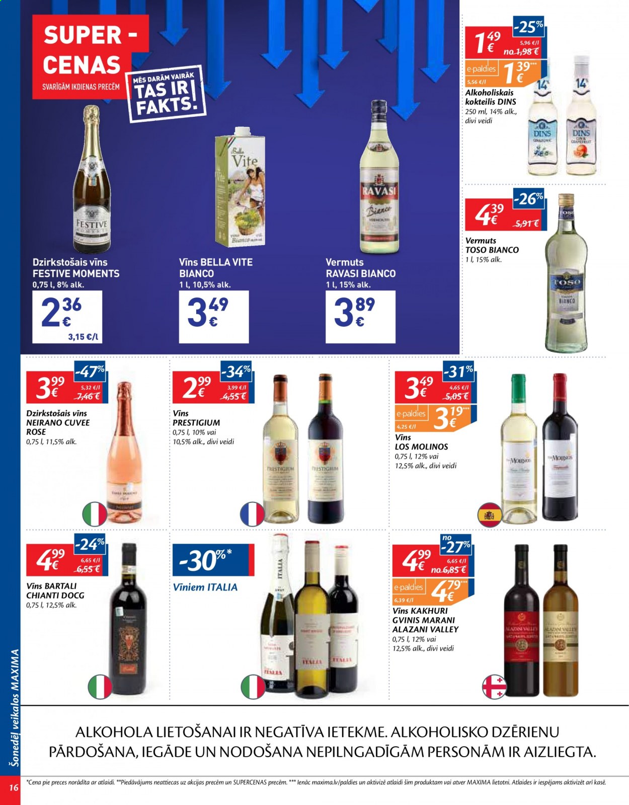 thumbnail - Maxima buklets - 12.01.2021. - 18.01.2021. - Akcijas preces - dzirkstošais vīns, Chianti, vīns, vermuts, alkoholiskais kokteilis. 16. lapa.