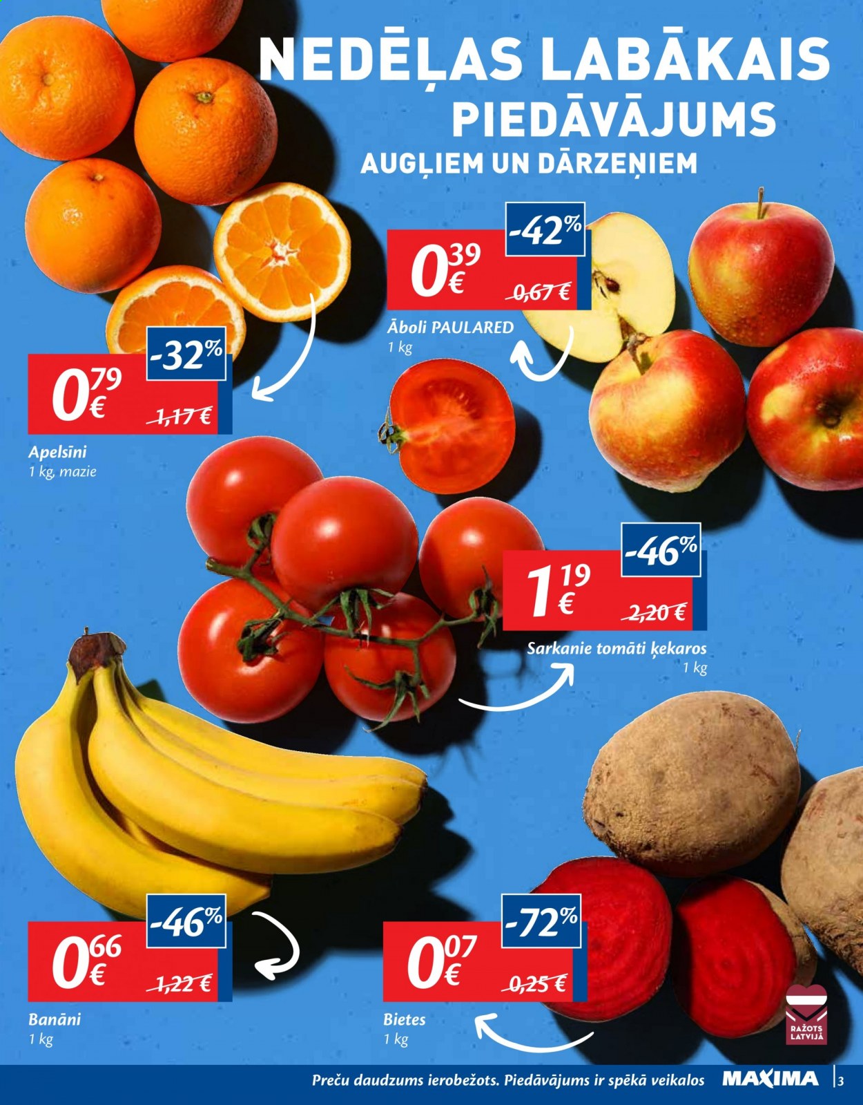 thumbnail - Maxima buklets - 02.02.2021. - 08.02.2021. - Akcijas preces - bietes, tomāti, āboli, banāni, apelsini. 3. lapa.