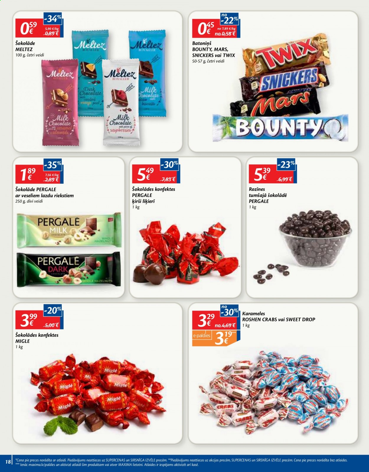 thumbnail - Maxima buklets - 06.04.2021. - 12.04.2021. - Akcijas preces - ķirši, Bounty, Roshen, Snickers, šokolāde, šokolādes konfektes, konfektes. 18. lapa.