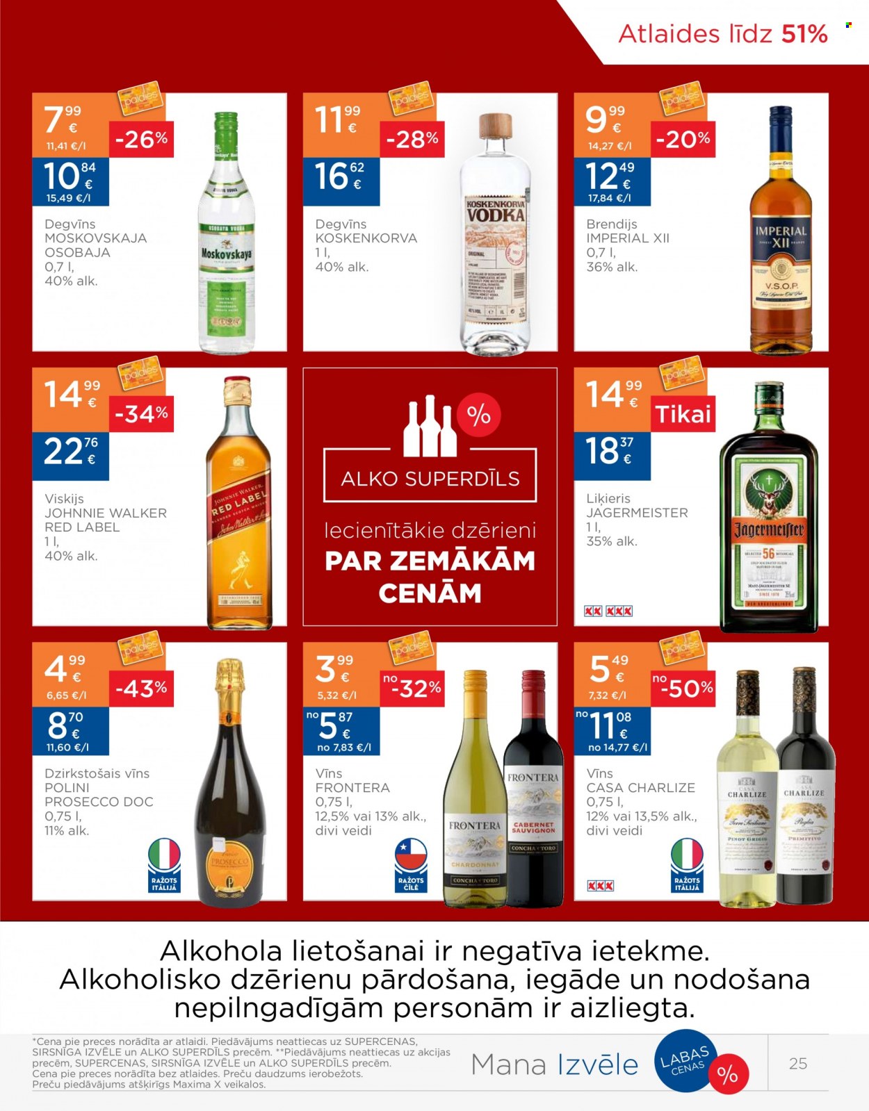 thumbnail - Maxima buklets - 28.09.2021. - 04.10.2021. - Akcijas preces - dzirkstošais vīns, Prosecco, vīns, degvīns, Jägermeister, liķieris, viskijs, brendijs. 25. lapa.