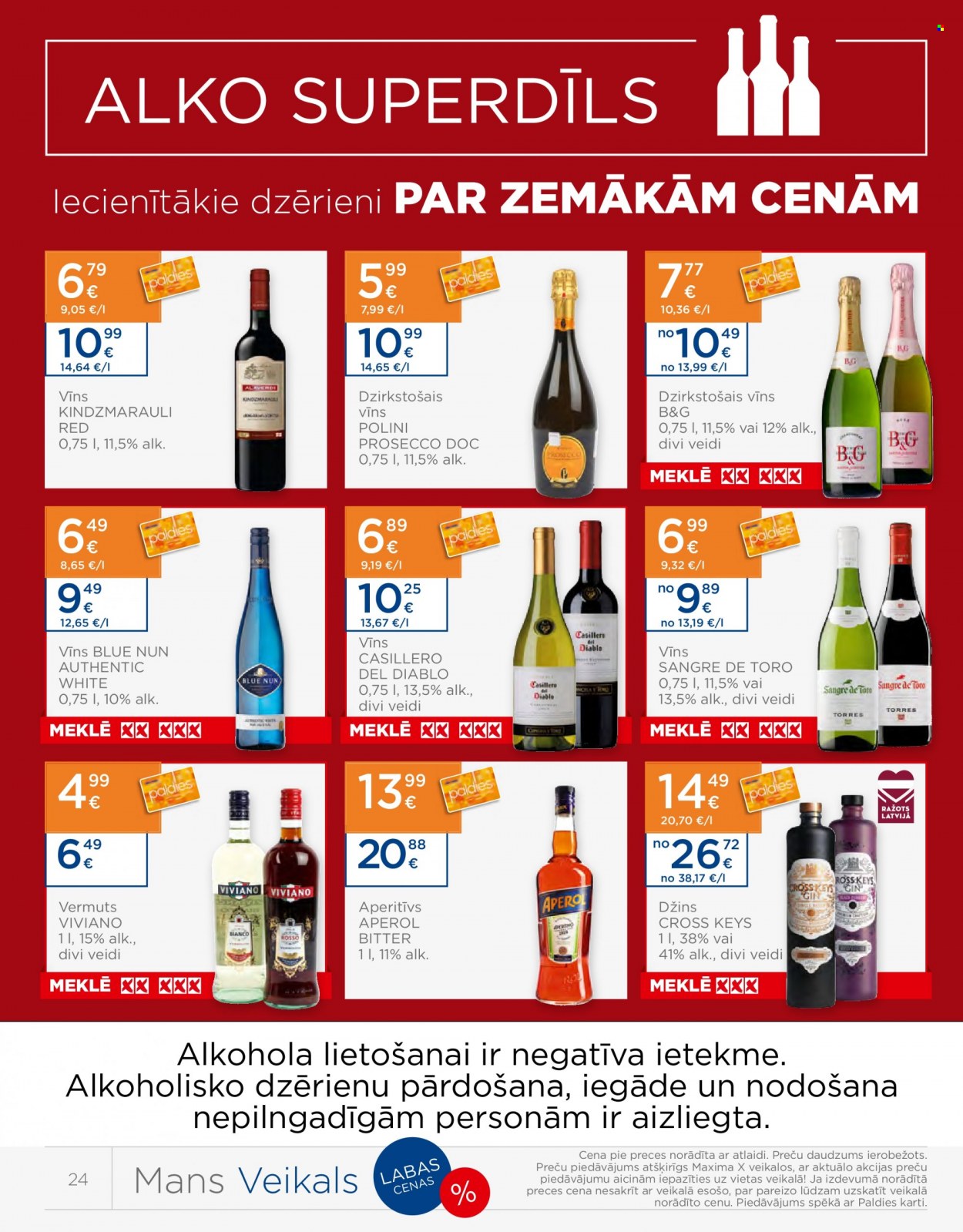 thumbnail - Maxima buklets - 16.08.2022. - 22.08.2022. - Akcijas preces - dzirkstošais vīns, Prosecco, vīns, Aperol, džins, vermuts. 24. lapa.