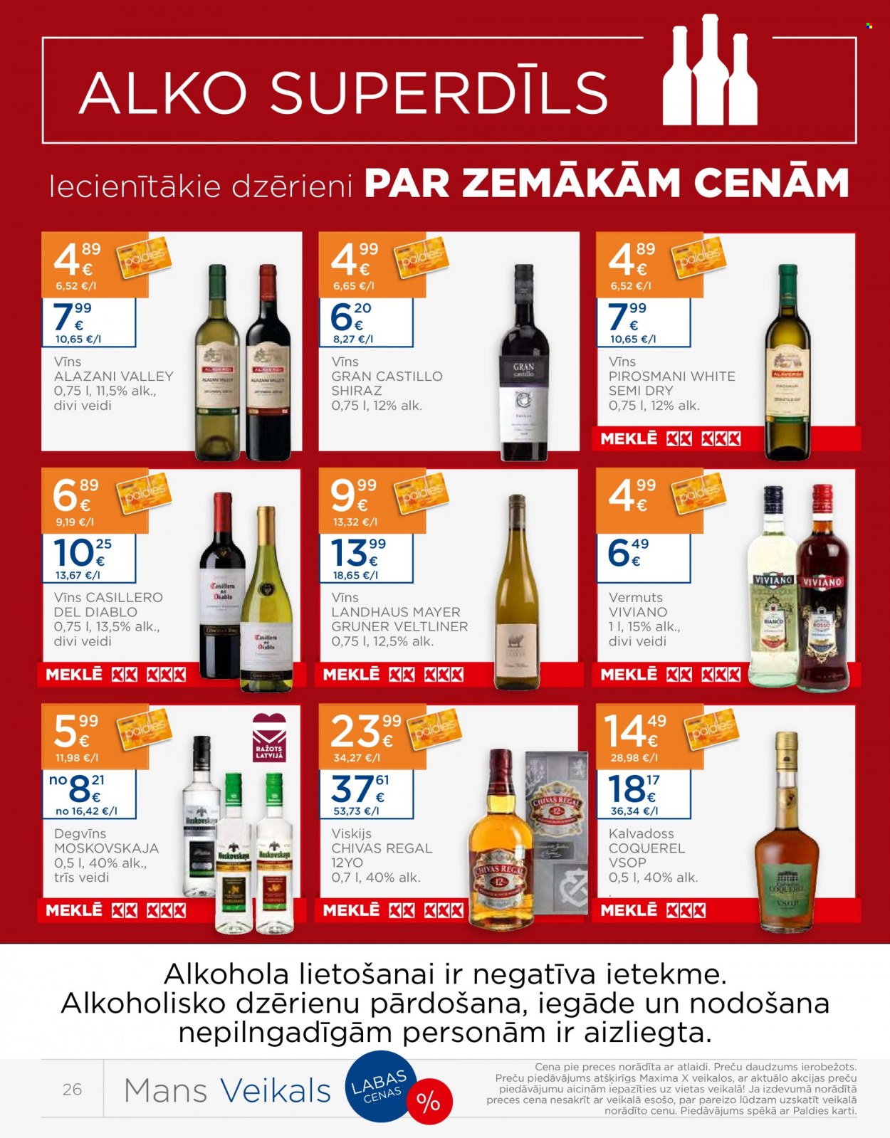 Maxima buklets - 20.09.2022. - 26.09.2022. - Akcijas preces - degvīns, chivas regal, vermuts, vīns, viskijs. 26. lapa.