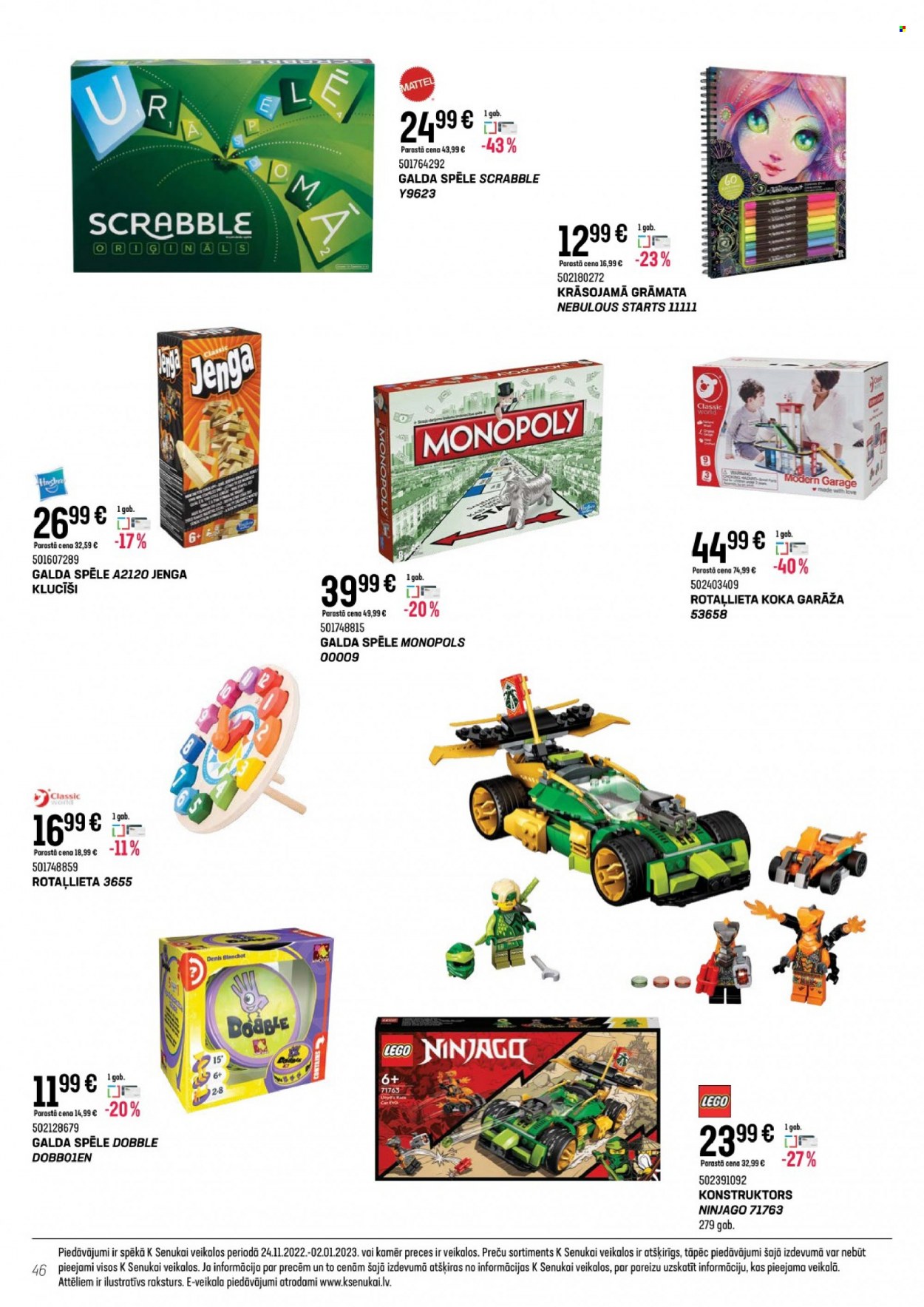thumbnail - K-Senukai buklets - 24.11.2022. - 02.01.2023. - Akcijas preces - galda, galda spēle, LEGO, LEGO Ninjago, Monopols, spēle, Scrabble. 46. lapa.