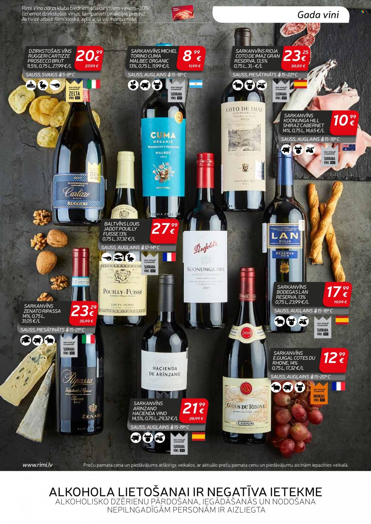 thumbnail - Rimi buklets - 29.11.2022. - 12.12.2022. - Akcijas preces - Côtes du Rhône, dzirkstošais vīns, Prosecco, Rioja, vīns, baltvīns, sarkanvīns. 7. lapa.