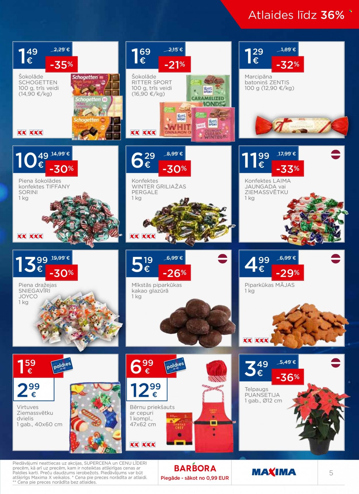 thumbnail - Maxima buklets - 21.11.2023. - 27.11.2023. - Akcijas preces - dražejas, Ritter Sport, Schogetten, dvieļi, virtuves. 5. lapa.