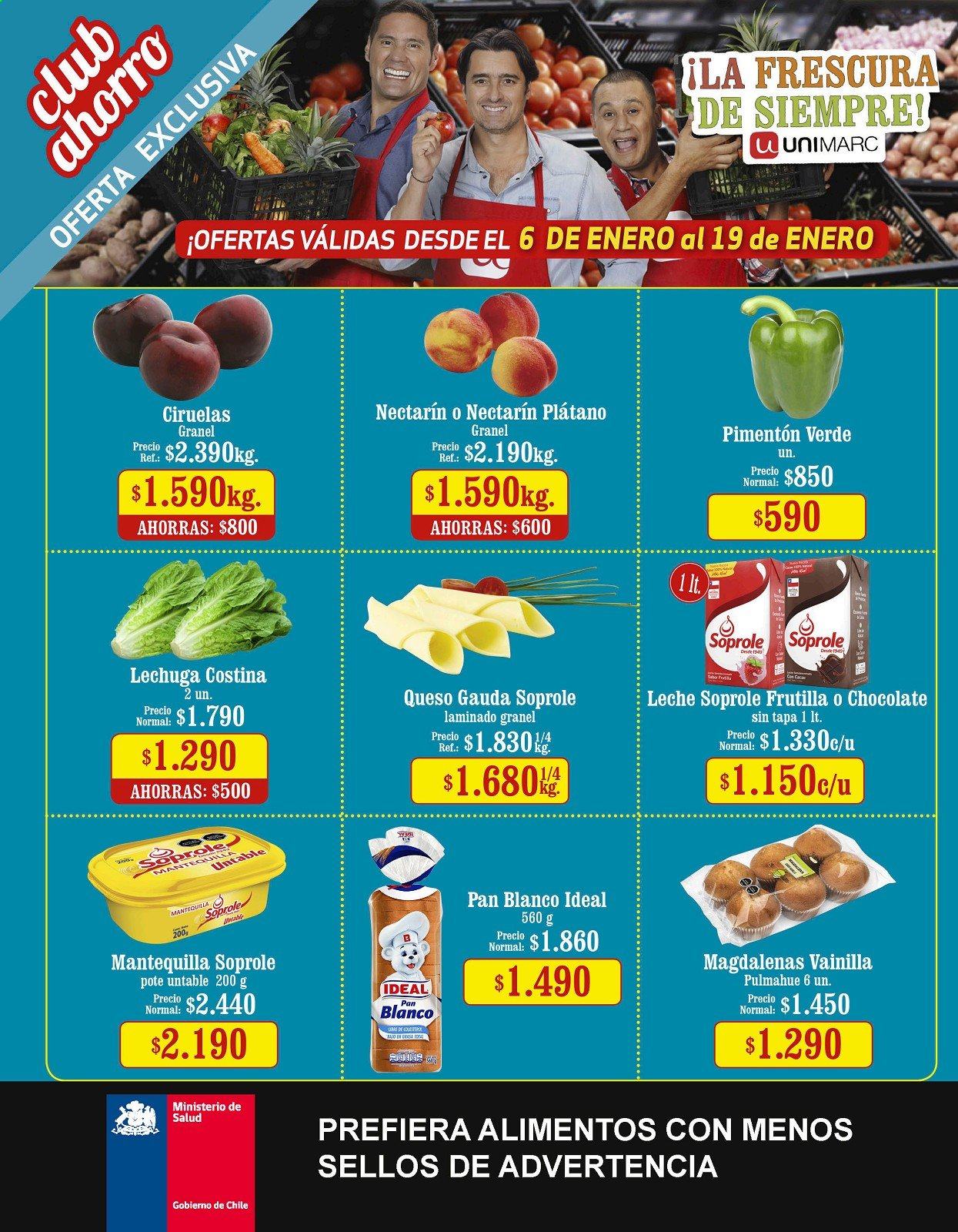 thumbnail - Catálogo Unimarc - 06.01.2021 - 09.02.2021 - Ventas - ciruela, plátano, lechuga, pan, magdalena, queso, mantequilla. Página 26.