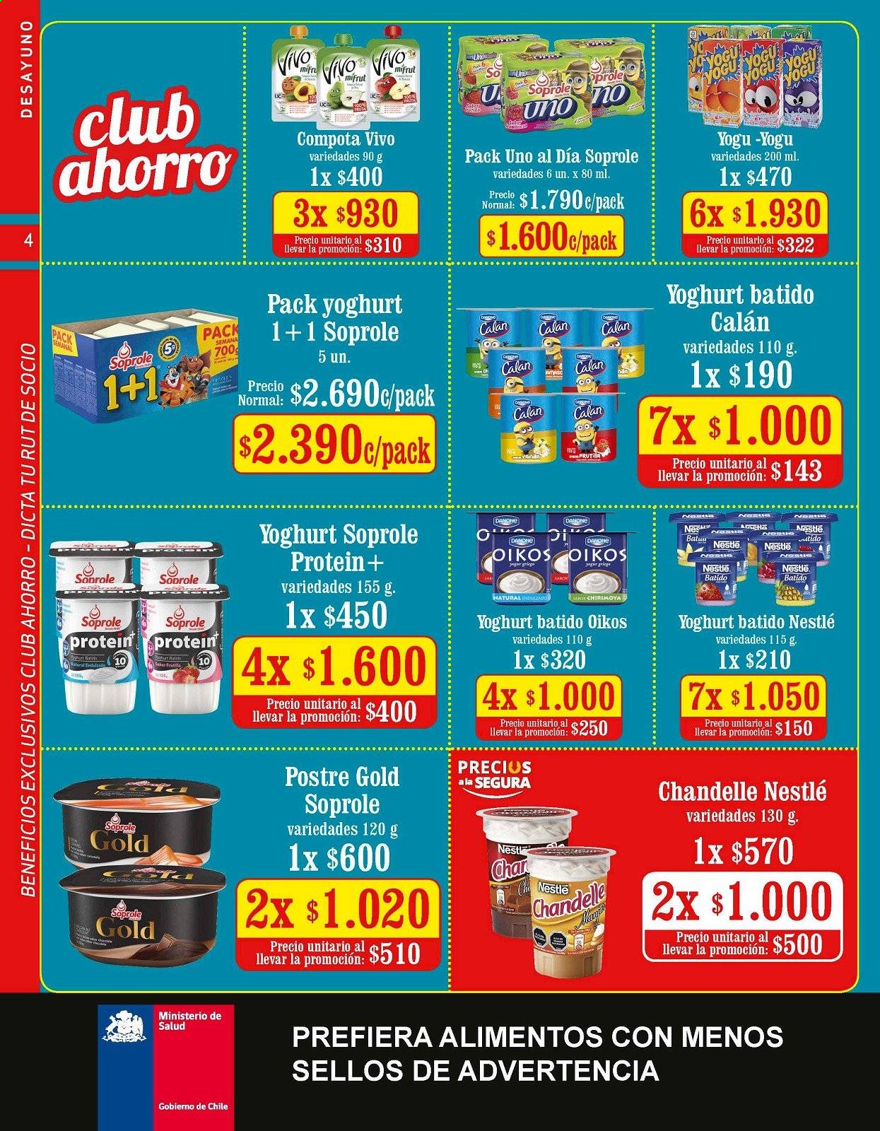 thumbnail - Catálogo Unimarc - Ventas - chirimoya, postre, yogur, Danone, yogur batido, Nestlé. Página 4.
