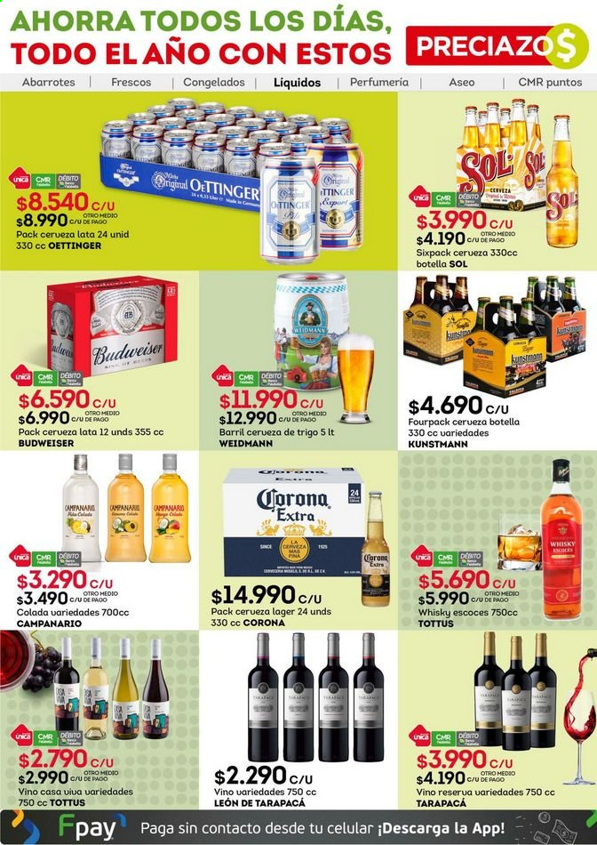 thumbnail - Catálogo Tottus - 30.03.2021 - 14.04.2021 - Ventas - Budweiser, cerveza en botella, cerveza en lata, cerveza, vino, whisky. Página 9.