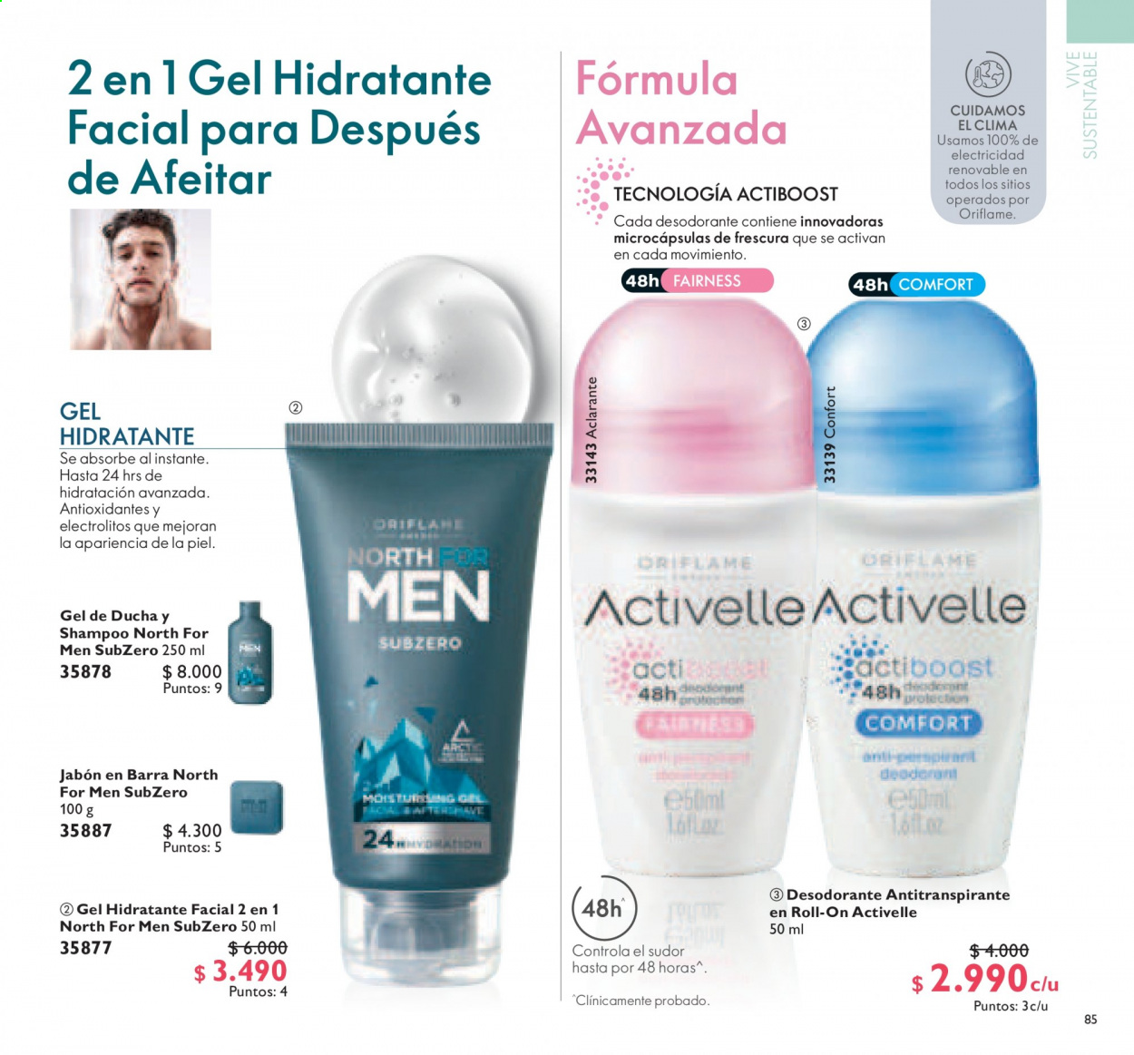 thumbnail - Catálogo Oriflame - 01.04.2021 - 30.04.2021 - Ventas - desodorante de bola, gel hidratante, champú, desodorante, antitranspirante. Página 85.