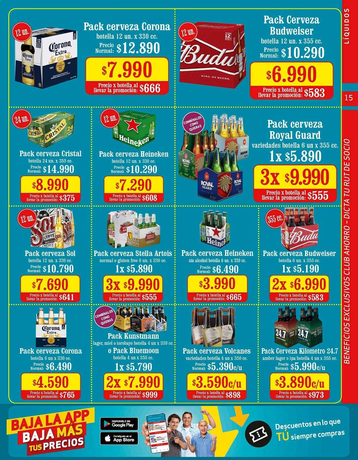 thumbnail - Catálogo Unimarc - 10.03.2021 - 06.04.2021 - Ventas - Budweiser, Heineken, Stella Artois, Corona, cerveza Cristal, cerveza. Página 15.