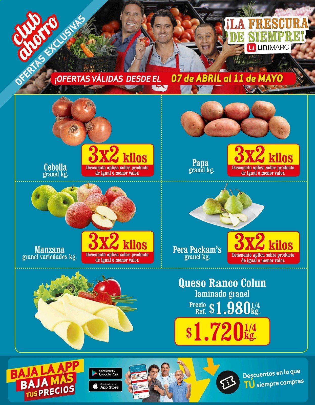 thumbnail - Catálogo Unimarc - 07.04.2021 - 11.05.2021 - Ventas - pera, manzanas, cebolla, queso. Página 22.