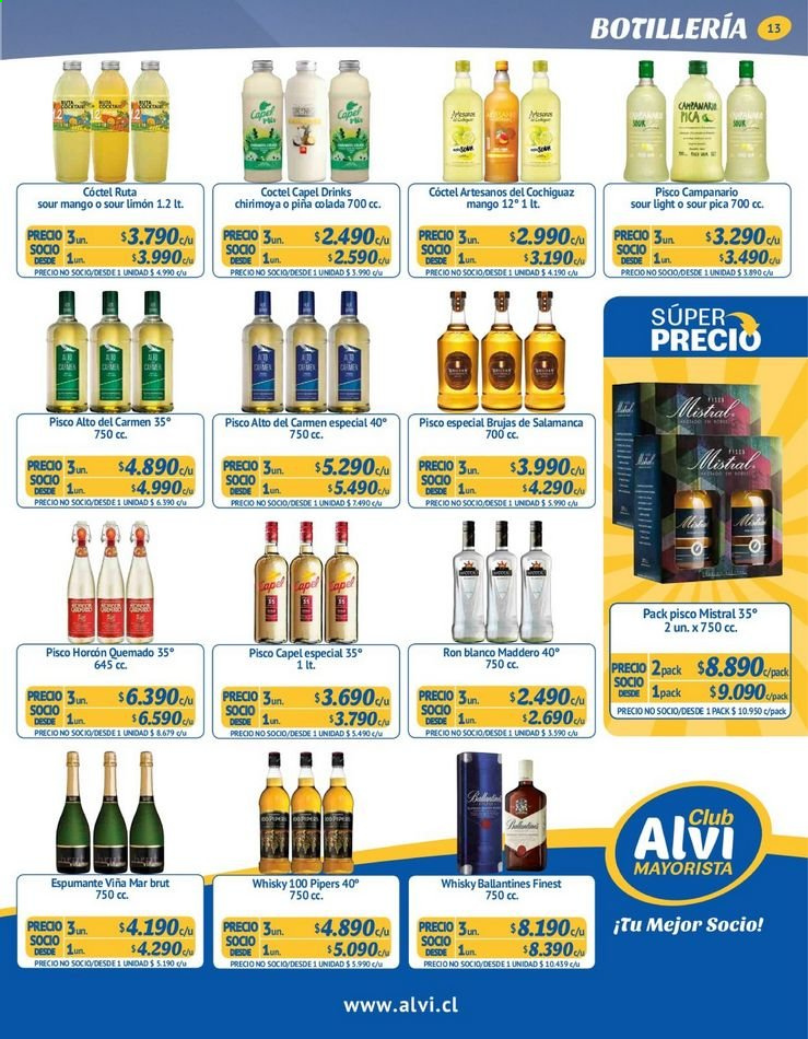 thumbnail - Catálogo Alvi - 21.04.2021 - 25.05.2021 - Ventas - chirimoya, limón, brut, vino espumoso, ron, Ballantine's, whisky. Página 13.