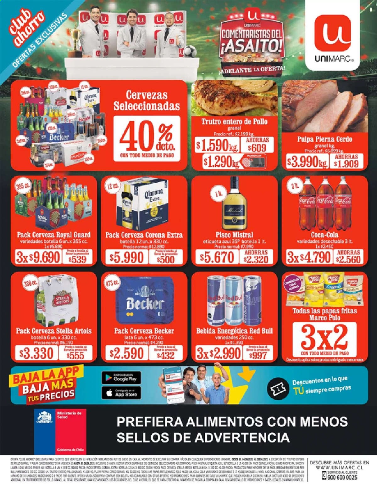 thumbnail - Catálogo Unimarc - 04.06.2021 - 08.06.2021 - Ventas - Stella Artois, Corona, cerveza, papas fritas, bebida, Coca-cola, bebida energética, Red Bull. Página 1.