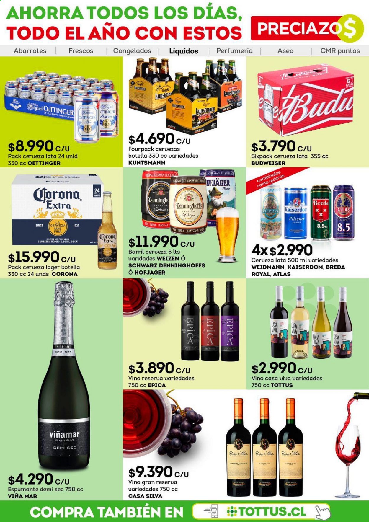 thumbnail - Catálogo Tottus - 15.06.2021 - 29.06.2021 - Ventas - Budweiser, Corona, cerveza en lata, vino, vino espumoso. Página 10.