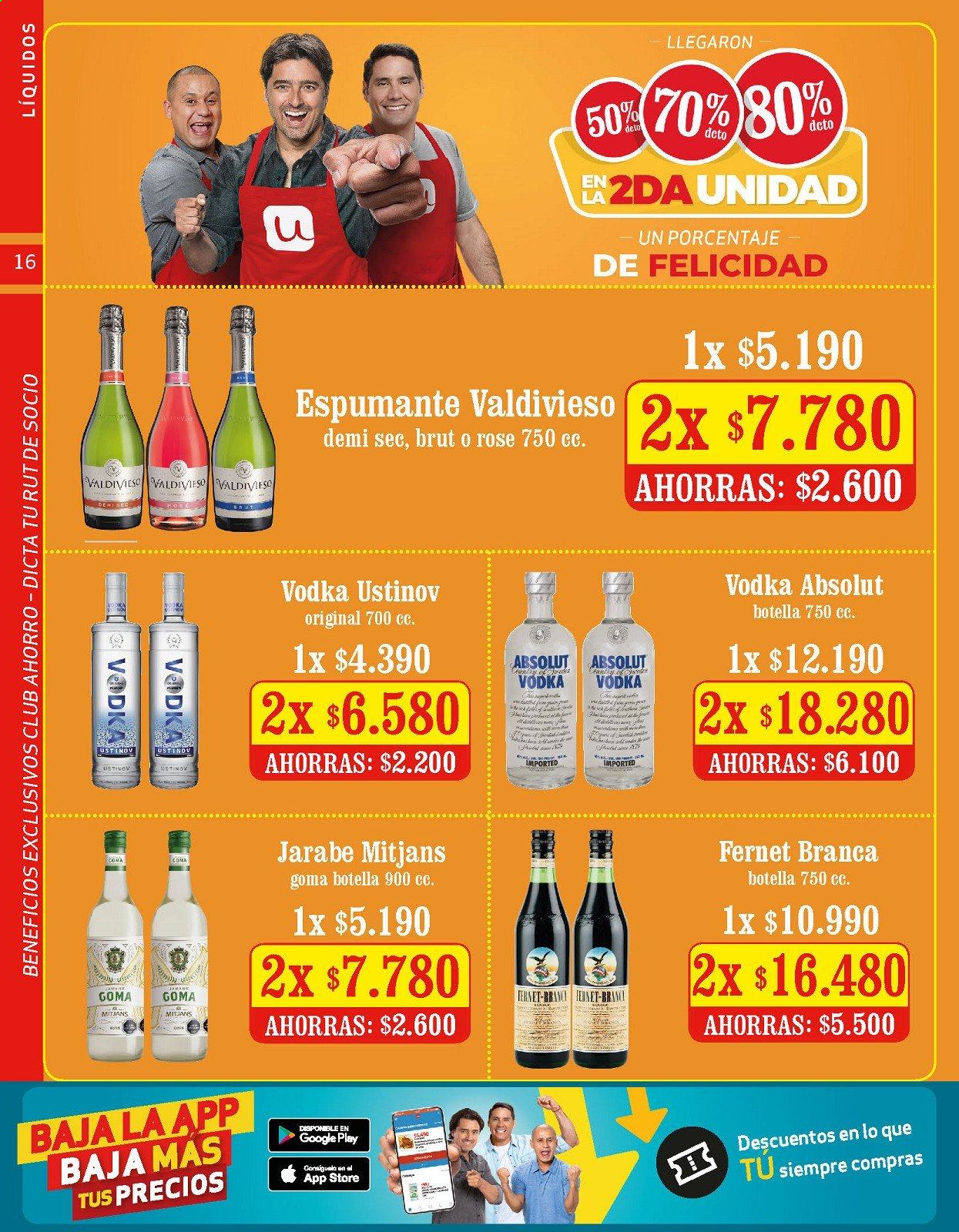 thumbnail - Catálogo Unimarc - 16.06.2021 - 13.07.2021 - Ventas - járabe, brut, vino espumoso, Absolut, fernet, fernet branca, vodka, botella. Página 16.