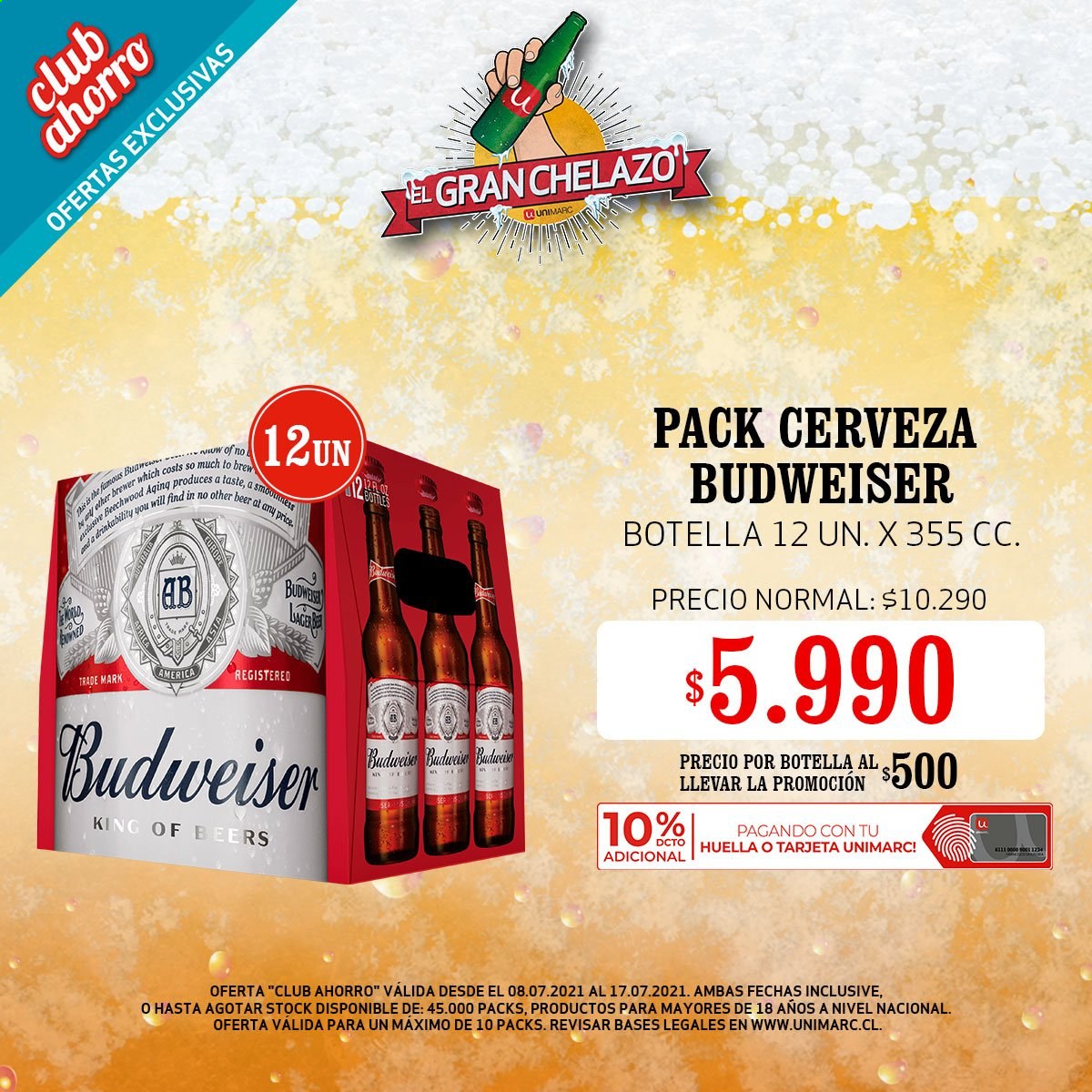 thumbnail - Catálogo Unimarc - 08.07.2021 - 17.07.2021 - Ventas - Budweiser, cerveza. Página 4.