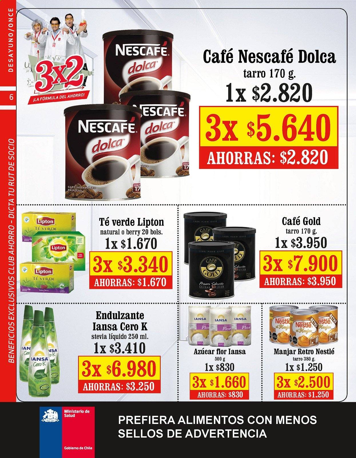 thumbnail - Catálogo Unimarc - 14.07.2021 - 10.08.2021 - Ventas - Nestlé, azúcar, Lipton, té verde, café, Nescafé, café instantáneo. Página 6.