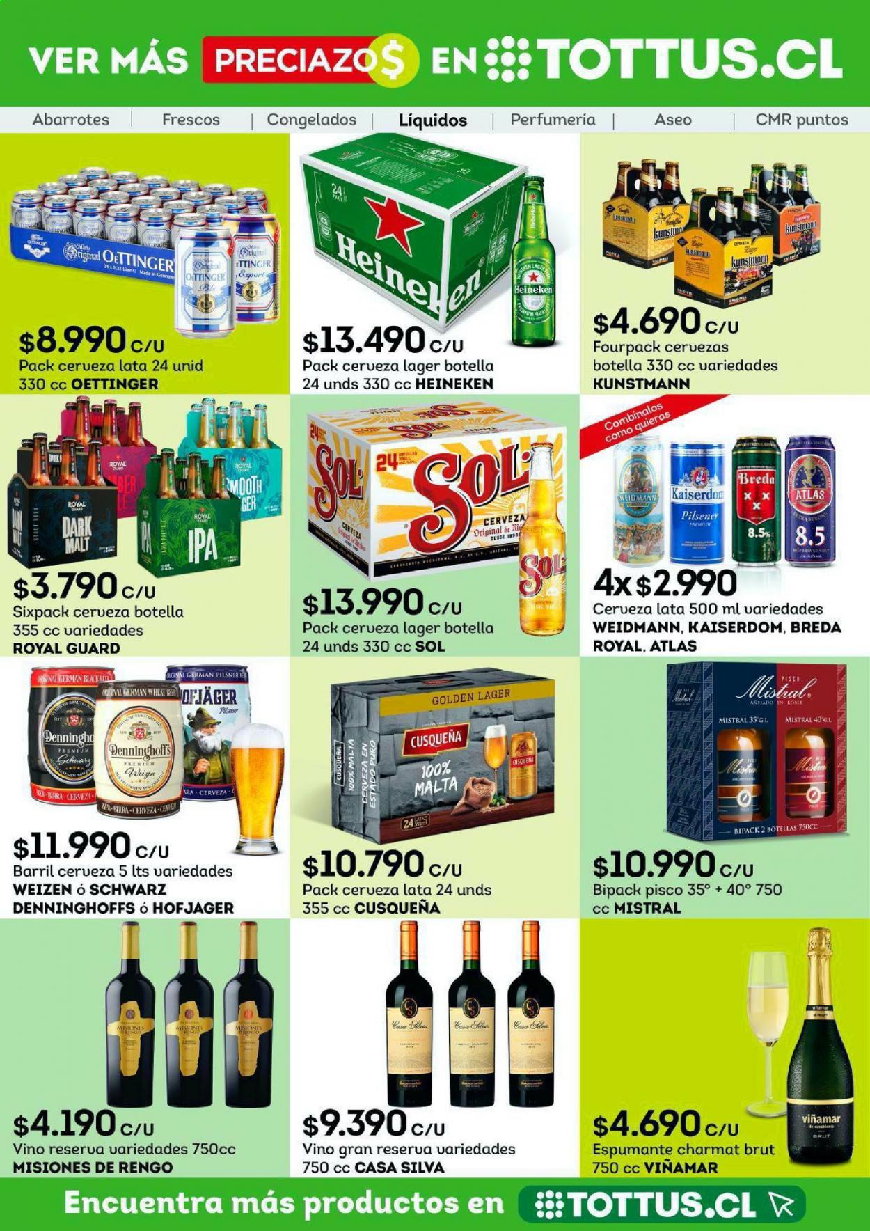 thumbnail - Catálogo Tottus - 15.07.2021 - 29.07.2021 - Ventas - Heineken, cerveza en botella, cerveza en lata, cerveza, Gran Reserva, vino, brut, vino espumoso. Página 10.