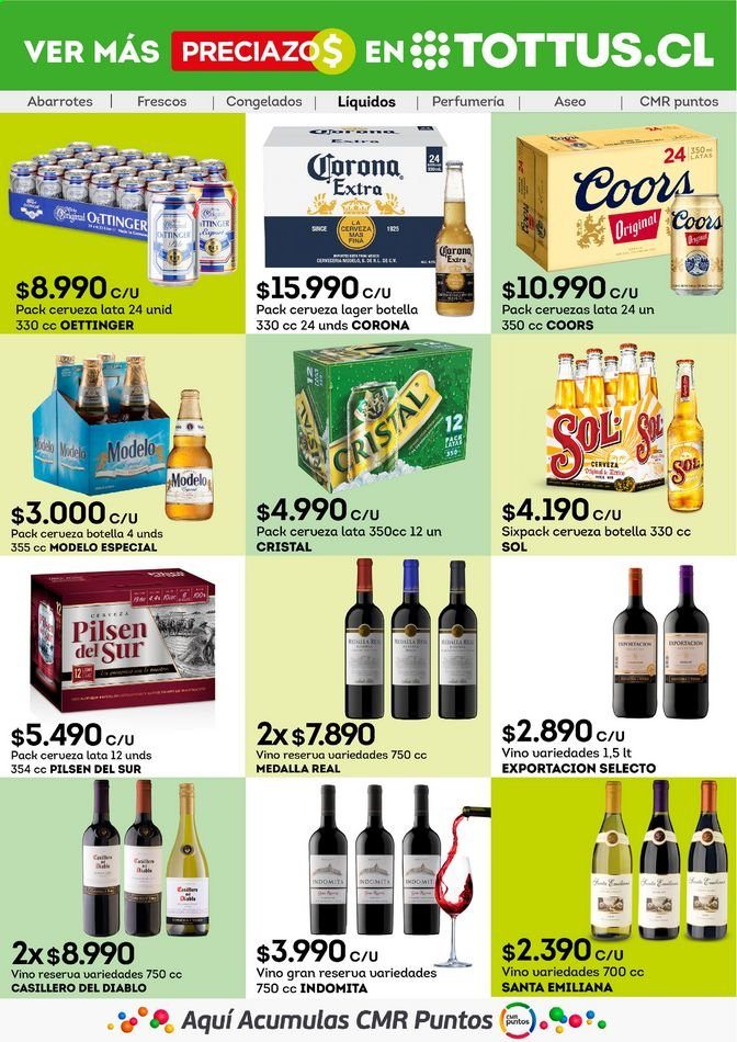 thumbnail - Catálogo Tottus - 30.07.2021 - 12.08.2021 - Ventas - Corona, cerveza en botella, cerveza en lata, Pilsen, cerveza, Gran Reserva, vino, Casillero del Diablo. Página 10.