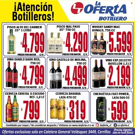 thumbnail - Catálogo La Oferta - 25.10.2021 - 30.10.2021 - Ventas - cerveza Cristal, cerveza, vino, Castillo, whisky. Página 1.