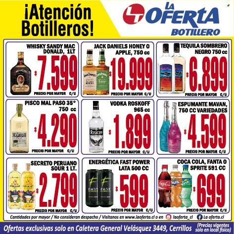 thumbnail - Catálogo La Oferta - 08.11.2021 - 13.11.2021 - Ventas - Coca-cola, Fanta, Sprite, vino espumoso, Jack Daniel’s, tequila, vodka, whisky. Página 1.