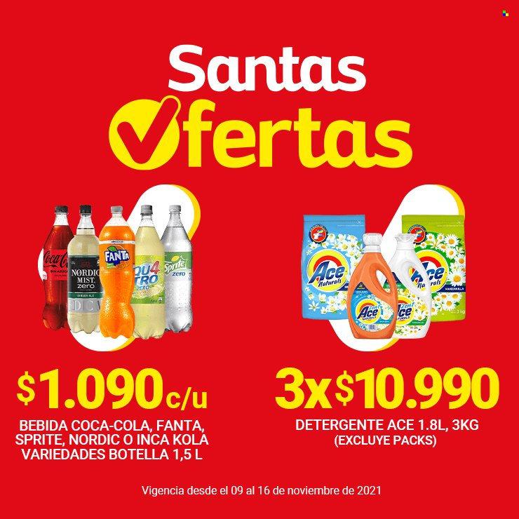 thumbnail - Catálogo Santa Isabel - 09.11.2021 - 15.11.2021 - Ventas - bebida, Coca-cola, Fanta, Sprite, detergente. Página 1.