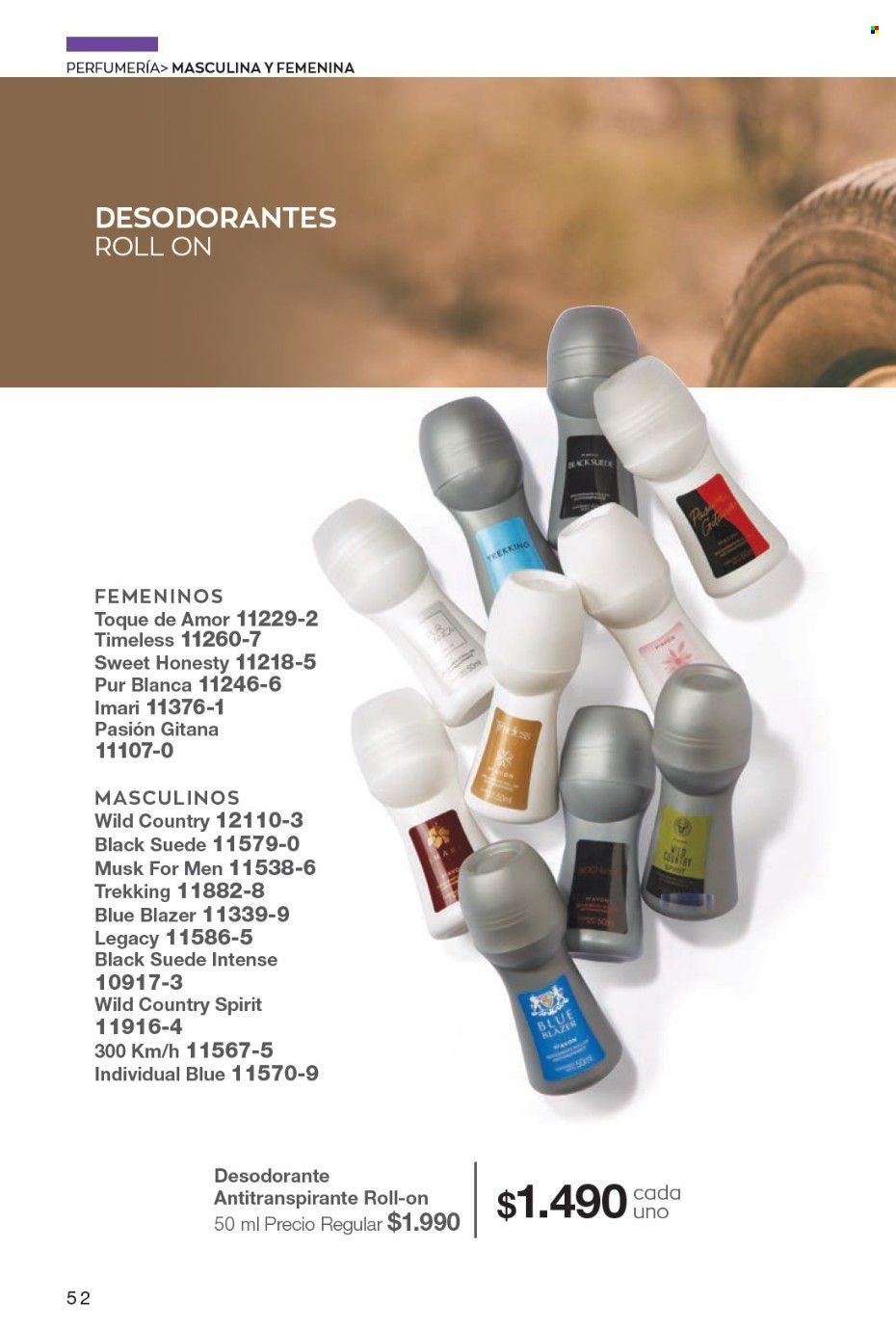 thumbnail - Catálogo Avon - Ventas - desodorante de bola, Imari, Pur Blanca, desodorante, antitranspirante. Página 52.