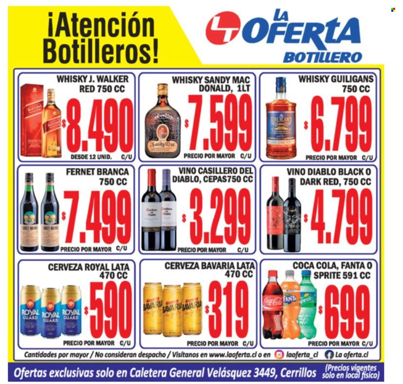thumbnail - Catálogo La Oferta - 29.11.2021 - 04.12.2021 - Ventas - cerveza, Coca-cola, Fanta, Sprite, vino, Casillero del Diablo, fernet, fernet branca, whisky. Página 1.