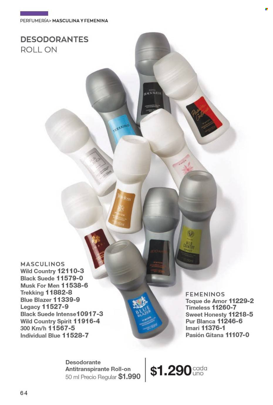thumbnail - Catálogo Avon - Ventas - desodorante de bola, Imari, Pur Blanca, desodorante, antitranspirante. Página 64.
