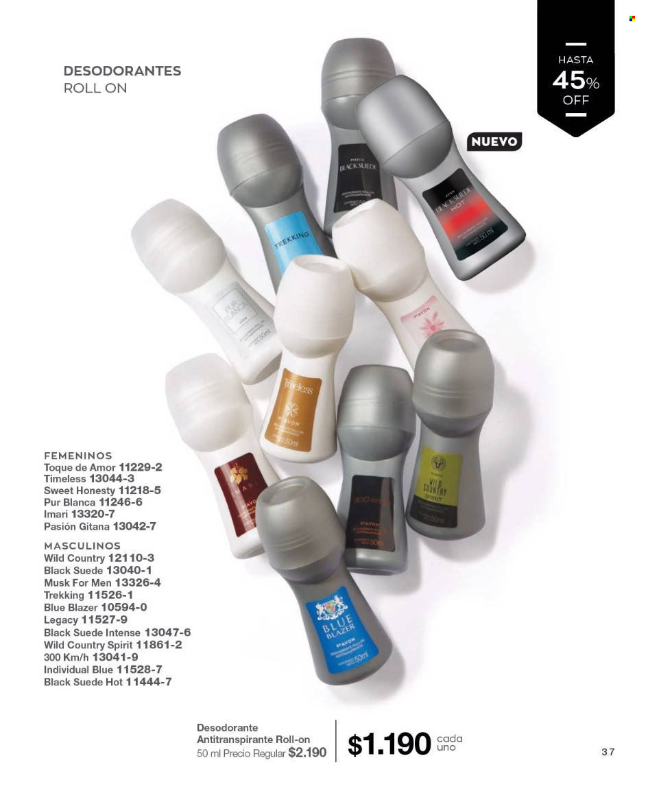 thumbnail - Catálogo Avon - Ventas - desodorante de bola, Imari, Pur Blanca, desodorante, antitranspirante. Página 37.