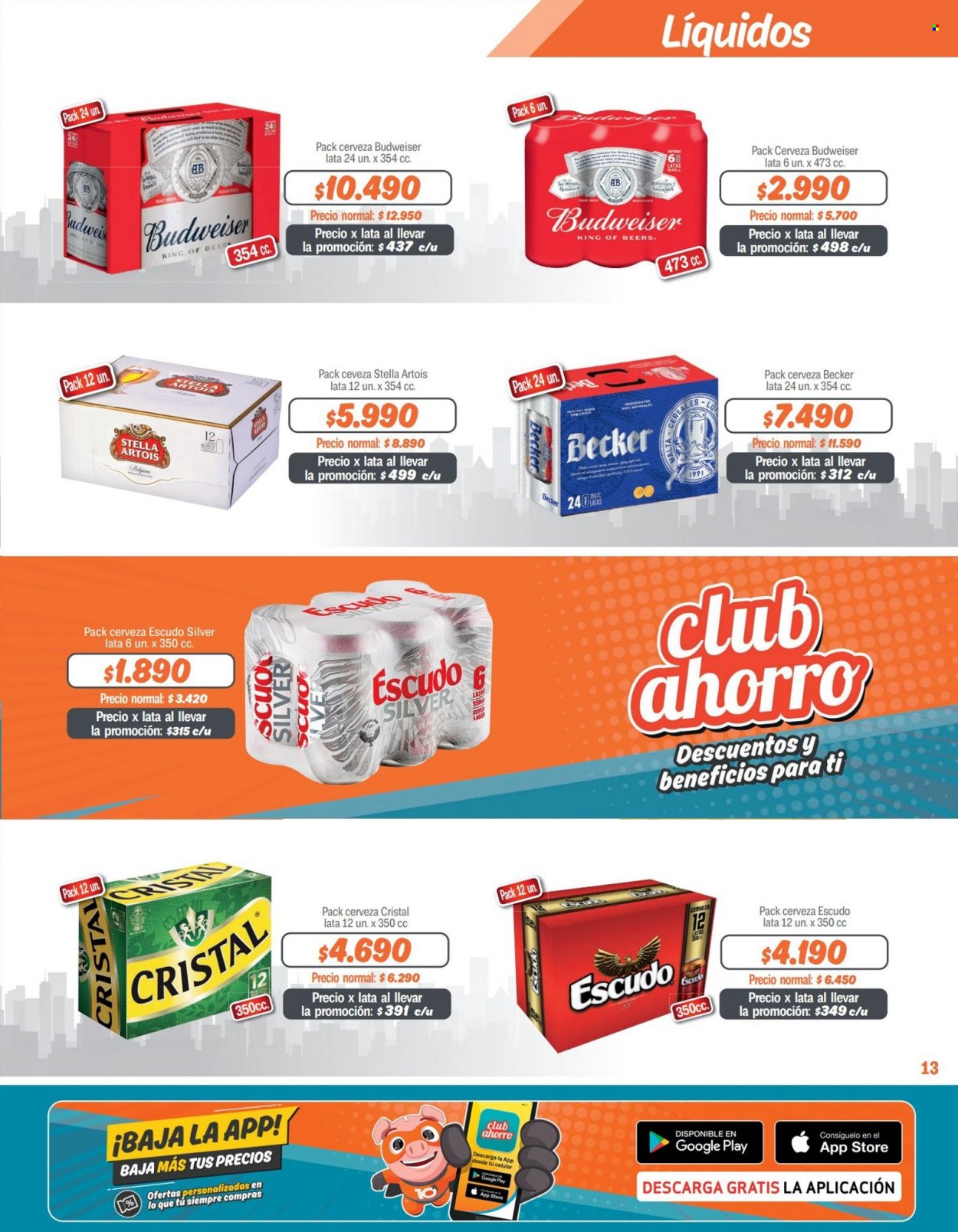 thumbnail - Catálogo Mayorista 10 - 16.11.2022 - 13.12.2022 - Ventas - Budweiser, Stella Artois, bebida alcohólica, cerveza Cristal, cerveza. Página 13.