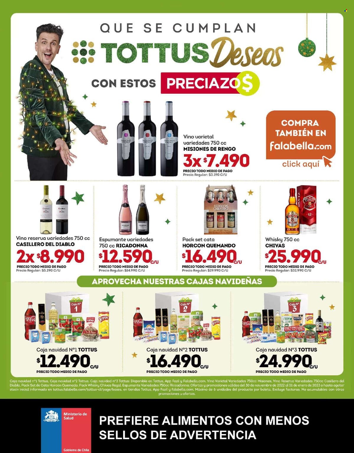 thumbnail - Catálogo Tottus - 30.11.2022 - 01.01.2023 - Ventas - vino, vino espumoso, Casillero del Diablo, whisky, Chivas Regal. Página 1.