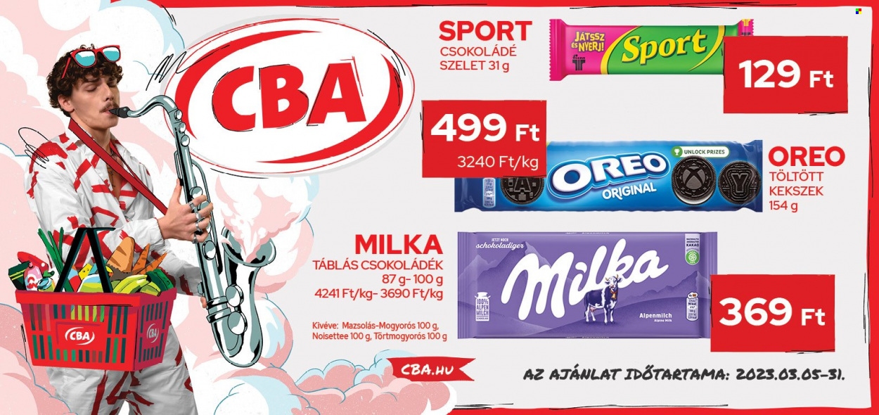 thumbnail - CBA akciós újsága  - 2023.03.05 - 2023.03.31 - Akciós termékek - Milka, Oreo, csokoládé, keksz, csokoládé szelet.  2. Oldal