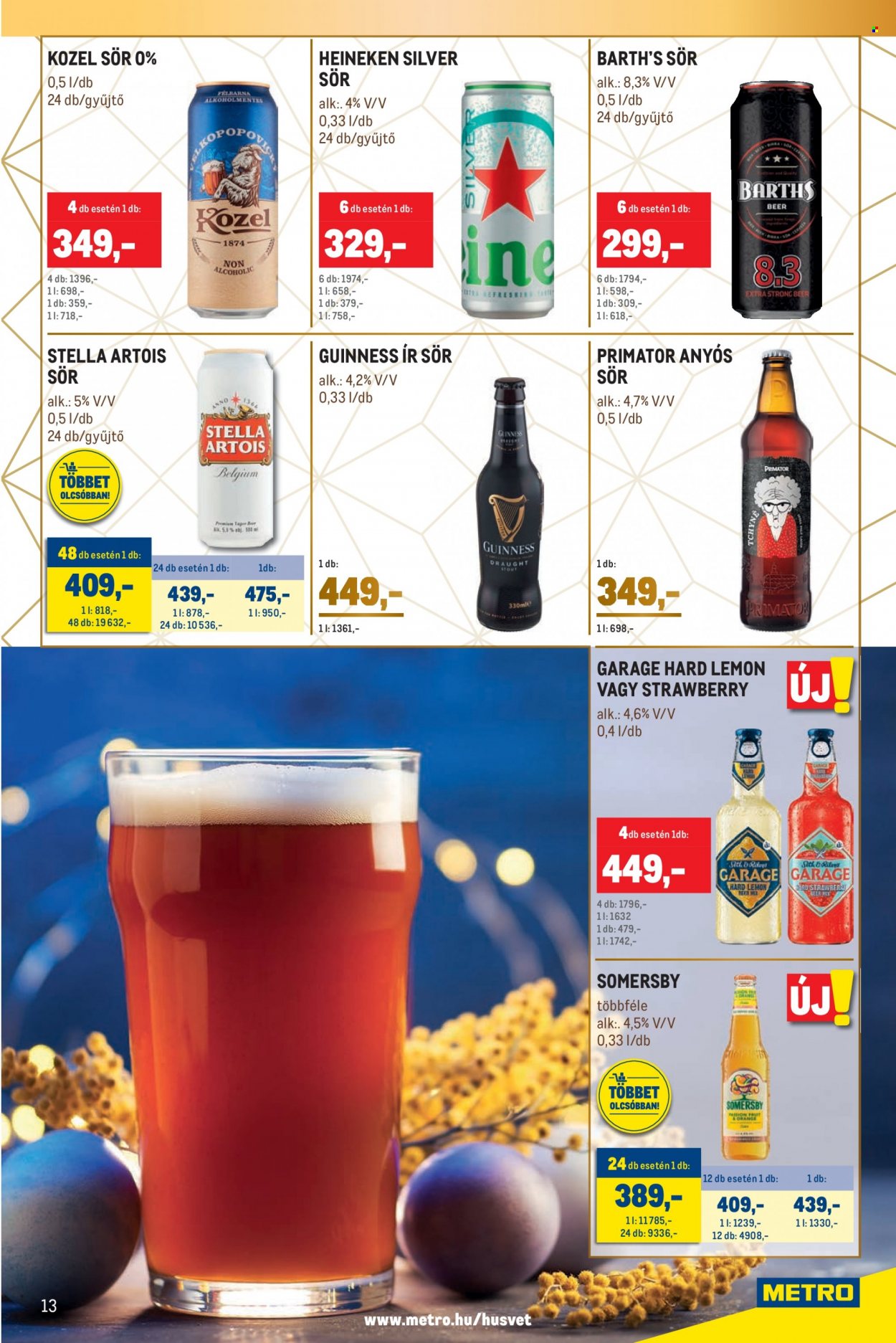 thumbnail - Metro akciós újsága  - 2023.03.16 - 2023.04.11 - Akciós termékek - Stella Artois, sör, Heineken, Somersby.  13. Oldal