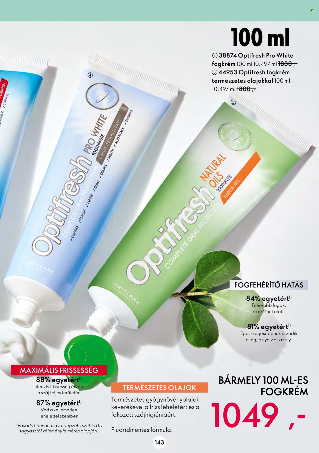 thumbnail - Oriflame akciós újsága  - 2023.03.22 - 2023.04.11 - Akciós termékek - fogkrém, fogfehérítő, Optifresh.  143. Oldal