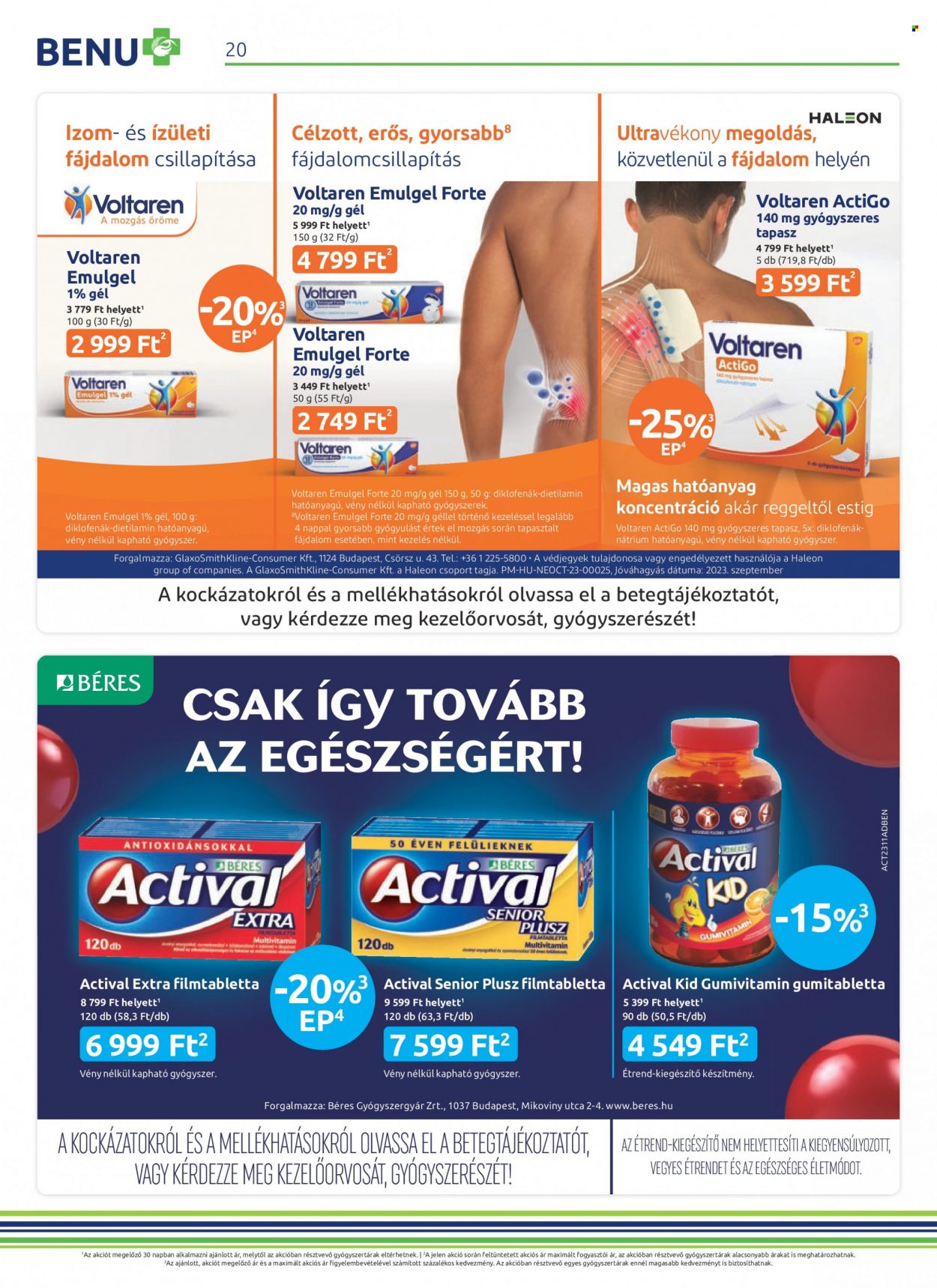 BENU Gyógyszertár akciós újságok - 2023.11.01 - 2023.11.30. Oldal 20