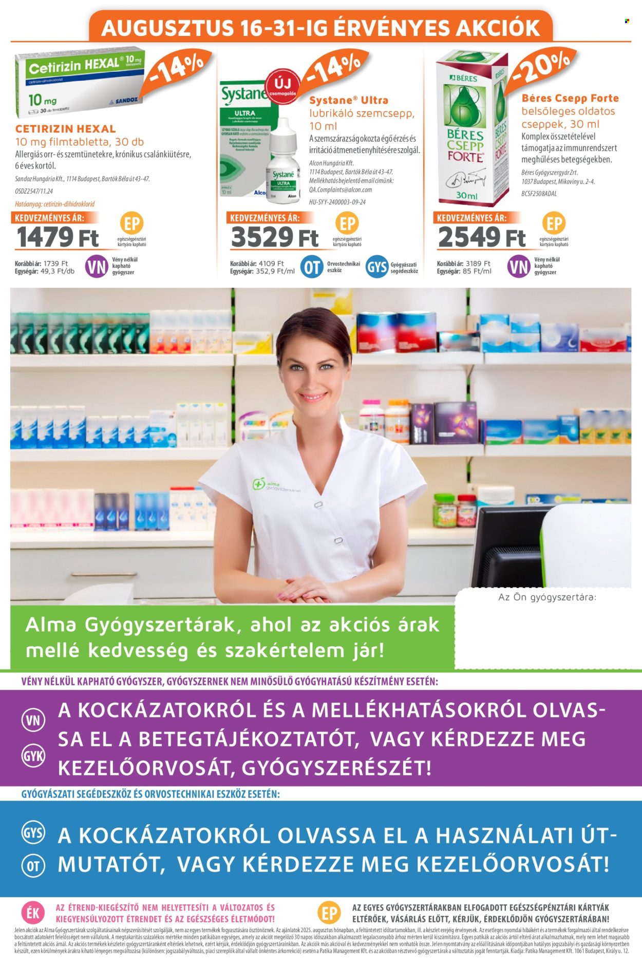 Alma Gyógyszertárak akciós újságok - 2025.08.01 - 2025.08.31. Oldal 20