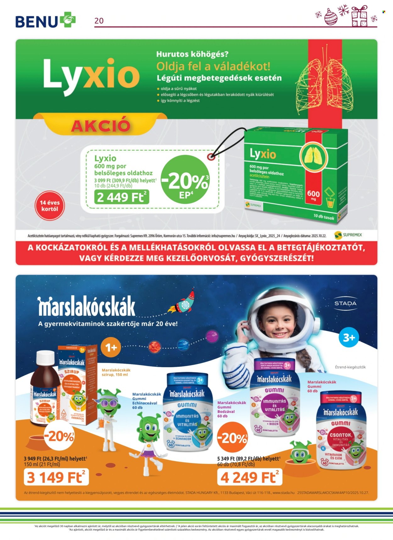 BENU Gyógyszertár akciós újságok - 2025.12.01 - 2025.12.31. Oldal 20