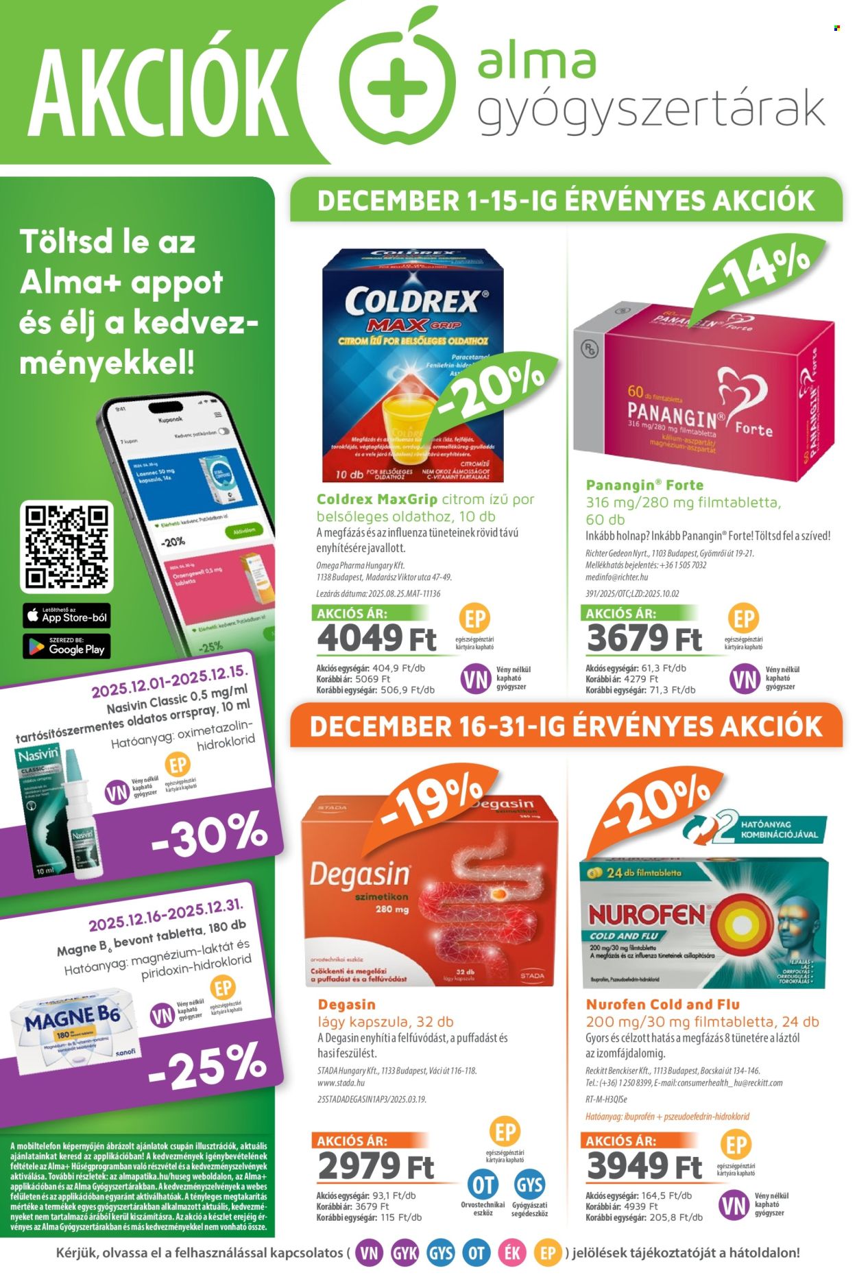 Alma Gyógyszertárak akciós újságok - 2025.12.01 - 2025.12.31. Oldal 1