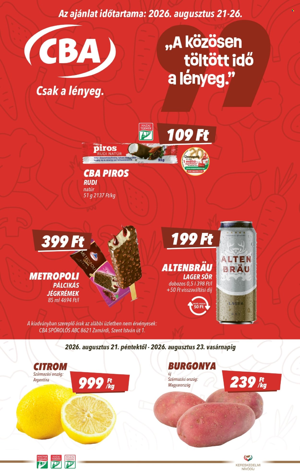 CBA akciós újságok - 2026.08.21 - 2026.08.26. Oldal 1