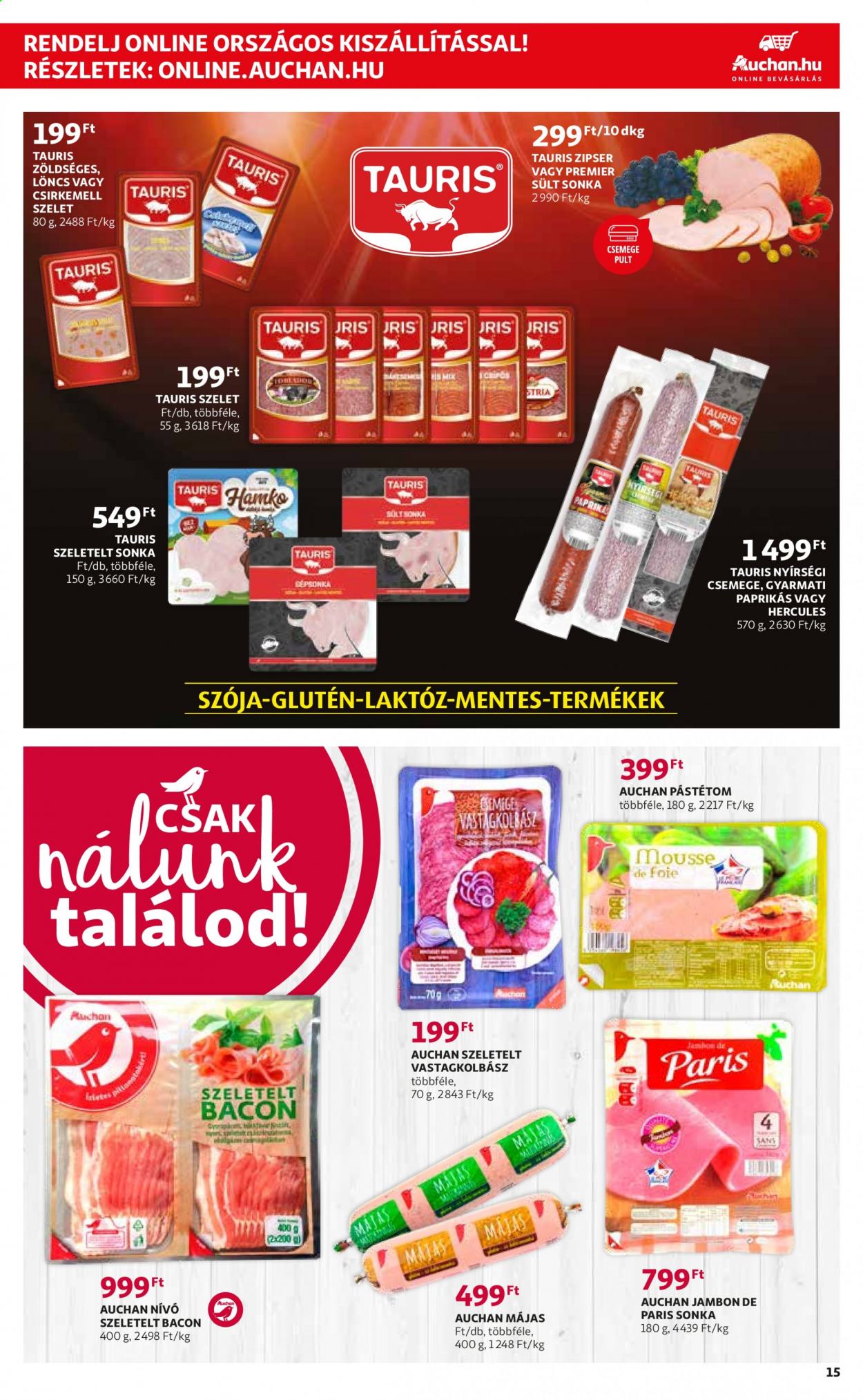 thumbnail - Auchan akciós újsága  - 2021.03.04 - 2021.03.10 - Akciós termékek - paprika, csirkemell, sonka, vastagkolbász, szója.  15. Oldal
