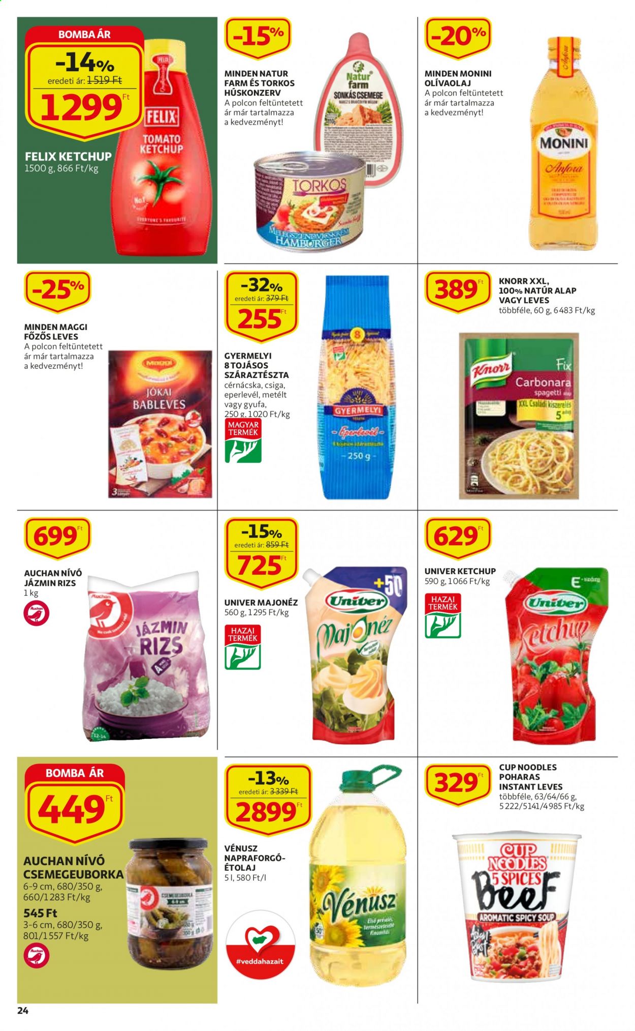 thumbnail - Auchan akciós újsága  - 2021.03.04 - 2021.03.10 - Akciós termékek - Knorr, majonéz, csemegeuborka, rizs, jázmin rizs, ketchup, olívaolaj.  24. Oldal