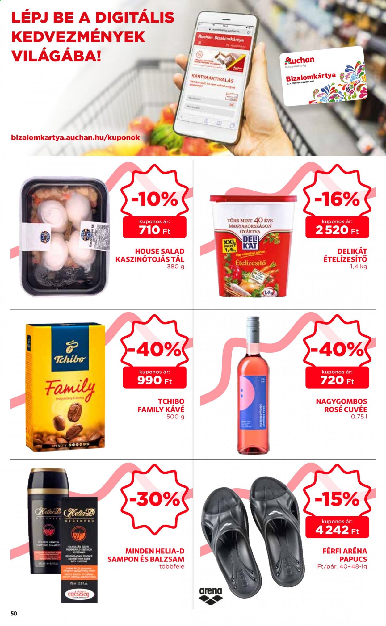 thumbnail - Auchan akciós újsága  - 2021.03.04 - 2021.03.10 - Akciós termékek - papucs, Tchibo, Arena, ételízesítő, kávé, Cuvée, sampon, Helia-D, tál.  50. Oldal