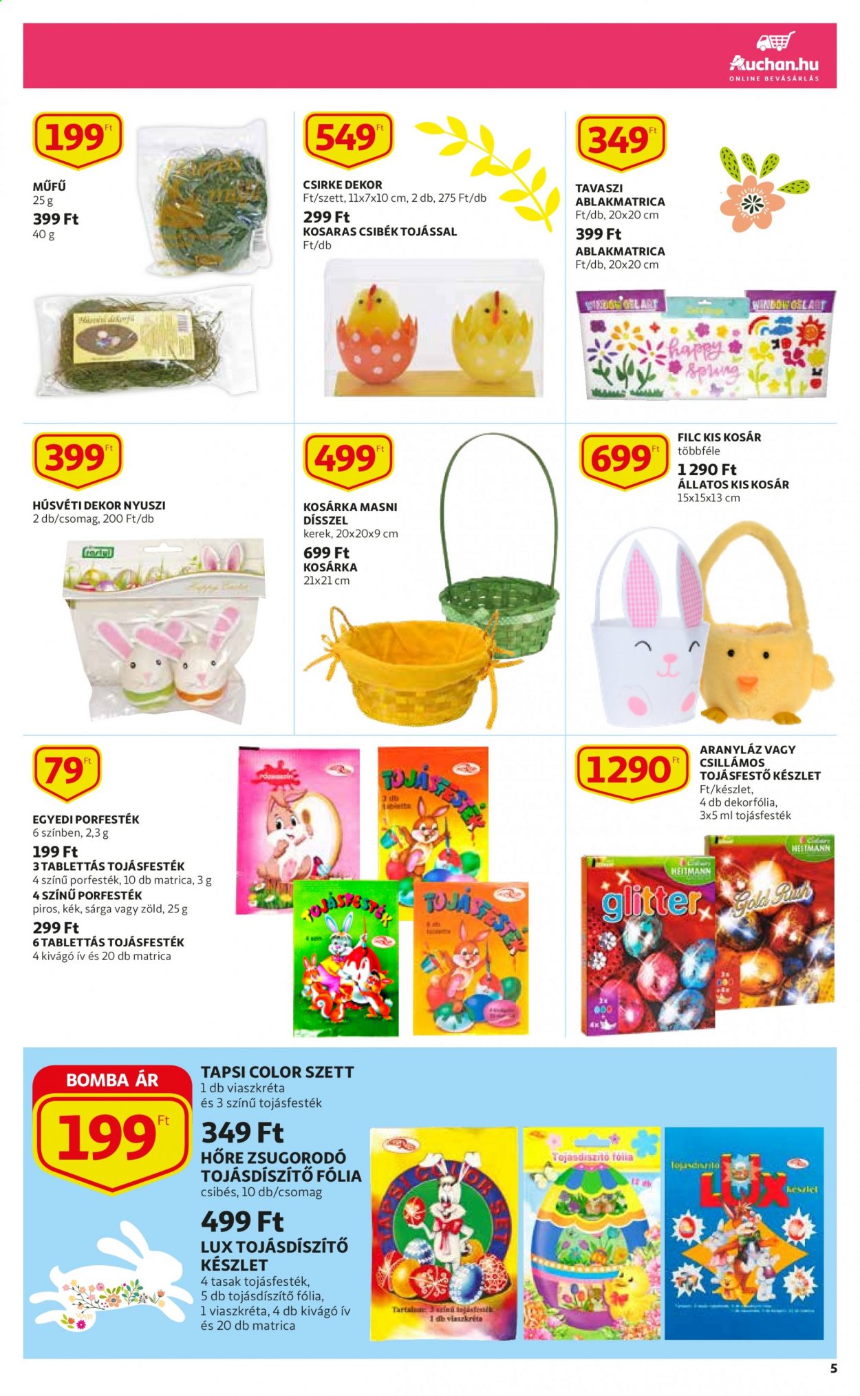 thumbnail - Auchan akciós újsága  - 2021.03.04 - 2021.04.03 - Akciós termékek - Heitmann, kosár, tojásfesték, csirke dekor, műfü.  5. Oldal