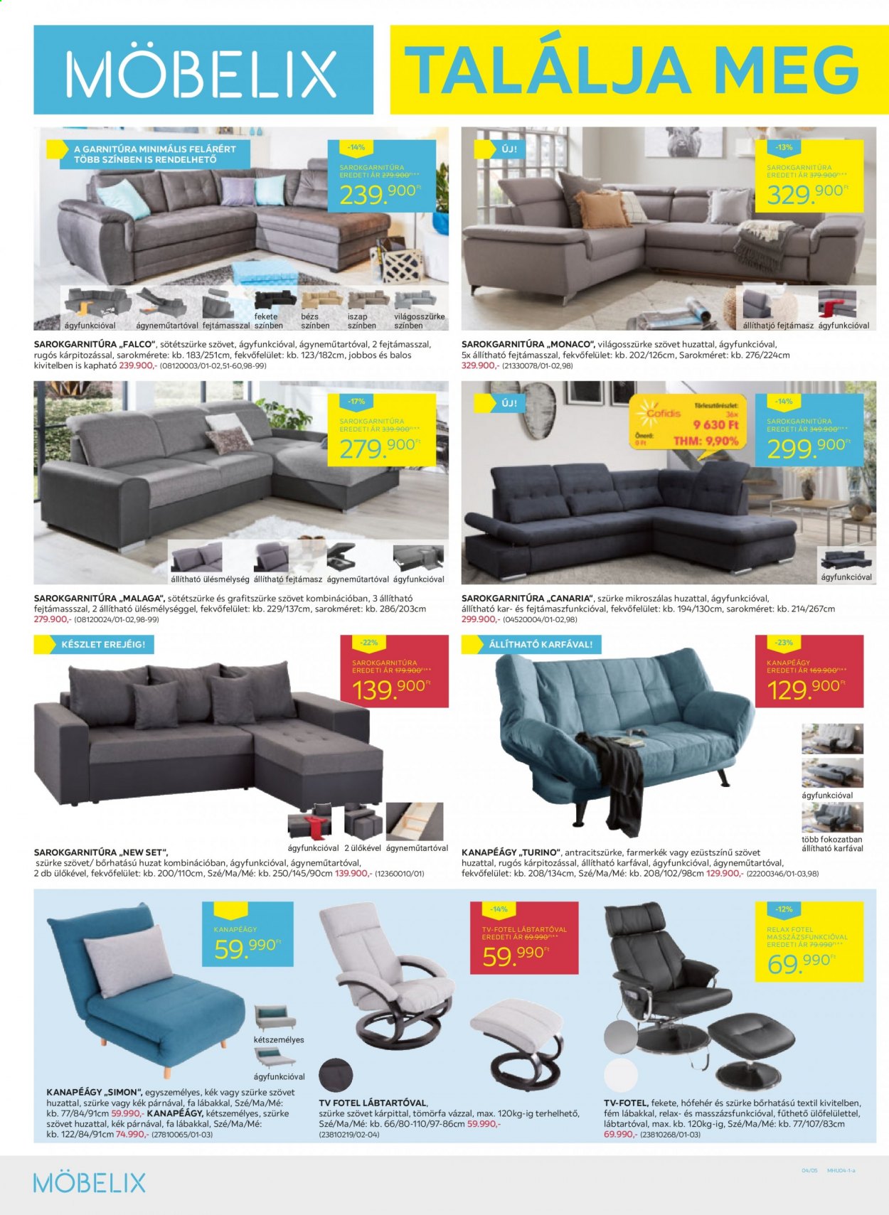 thumbnail - Möbelix akciós újsága  - 2021.04.08 - 2021.04.21 - Akciós termékek - fotel, sarokgarnitúra, kanapéágy, TV-fotel.  4. Oldal