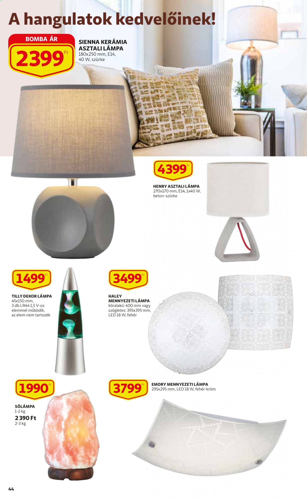 thumbnail - Auchan akciós újsága  - 2021.04.15 - 2021.04.21 - Akciós termékek - elem, asztali lámpa, mennyezeti lámpa, lámpa.  44. Oldal