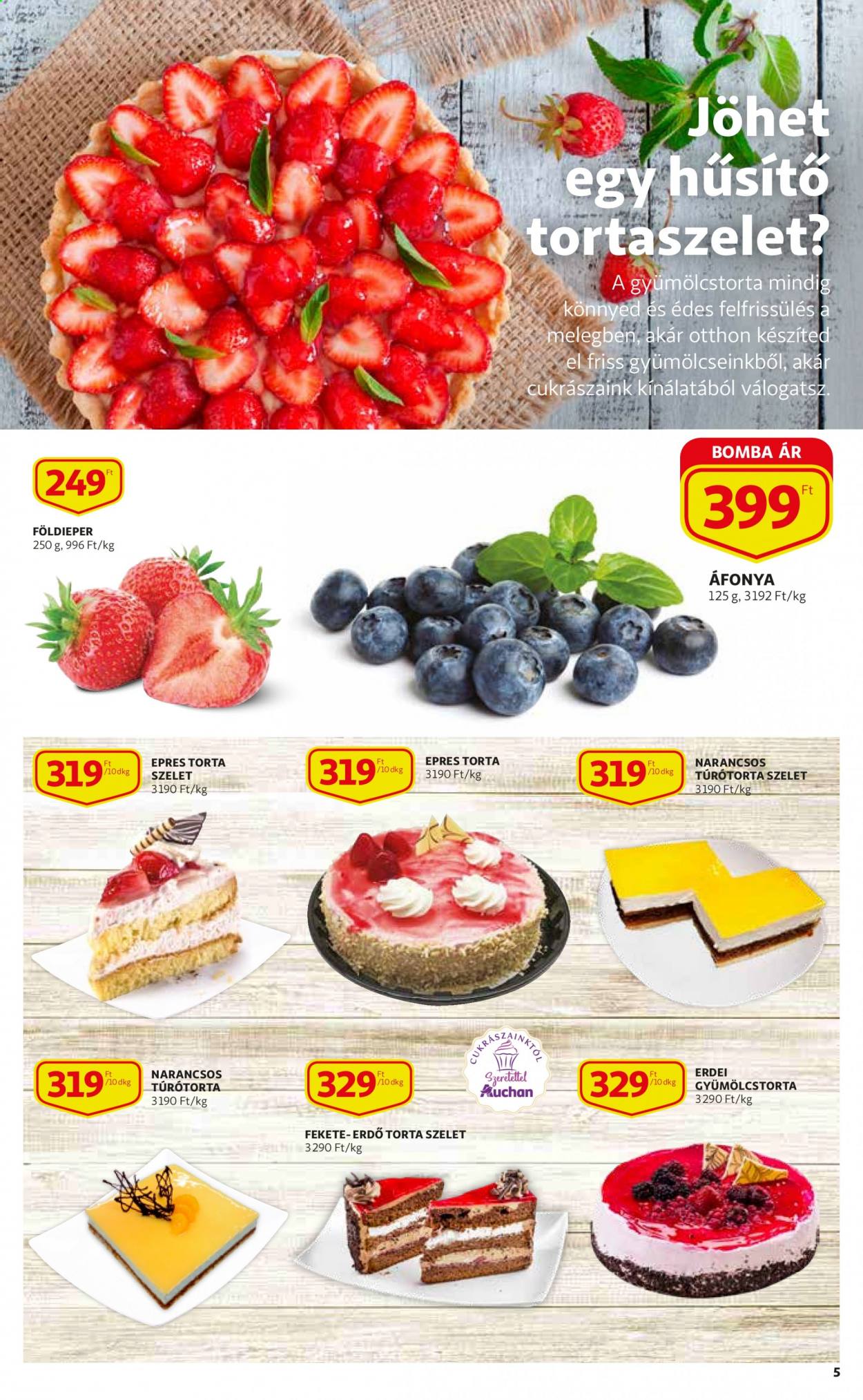 thumbnail - Auchan akciós újsága  - 2021.04.22 - 2021.04.28 - Akciós termékek - eper, áfonya, túrótorta, torta.  5. Oldal